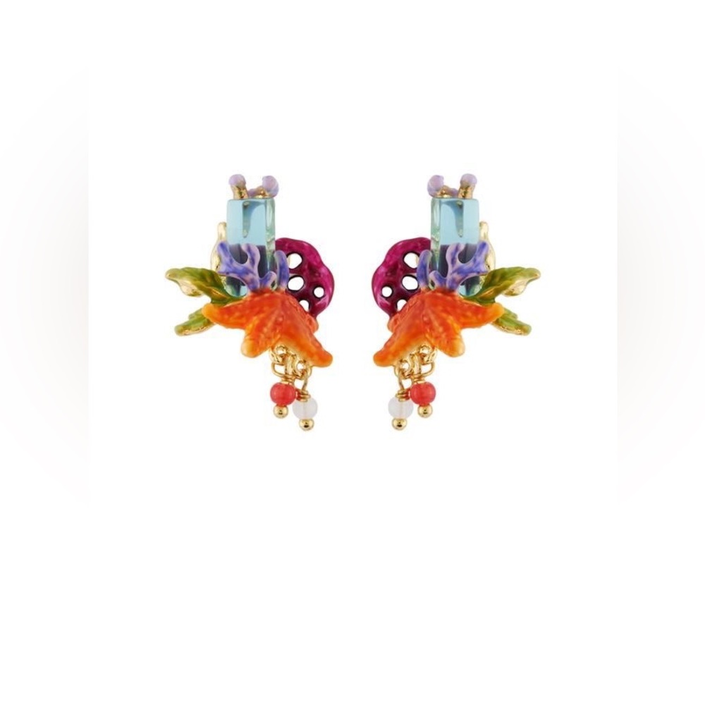 Les Néréides Crystal Starfish Coral Beach Summer Holiday Vacation Earrings